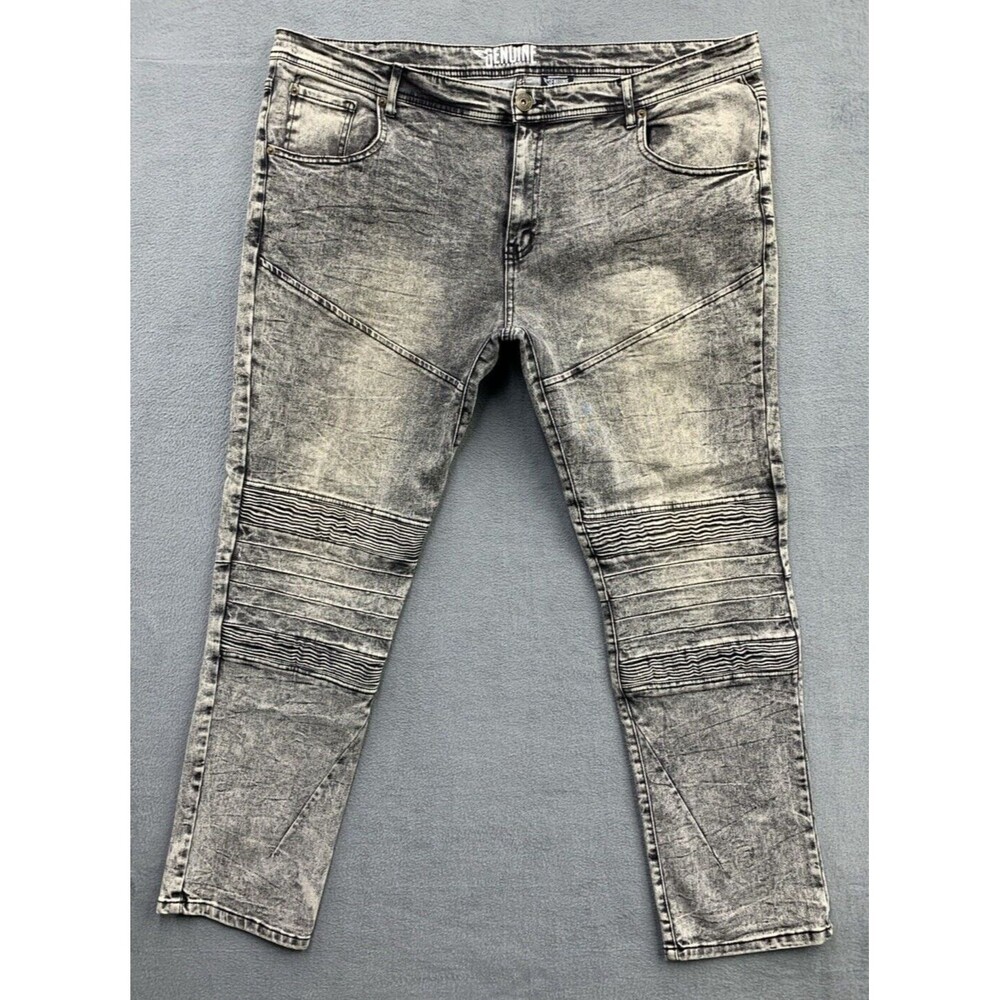 Genuine Authentic Denim Biker Jeans Men's Size 42X32 Gray Distressed Zipper Fly